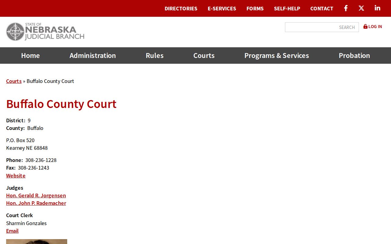 Buffalo County Court contact page for warrant lookup