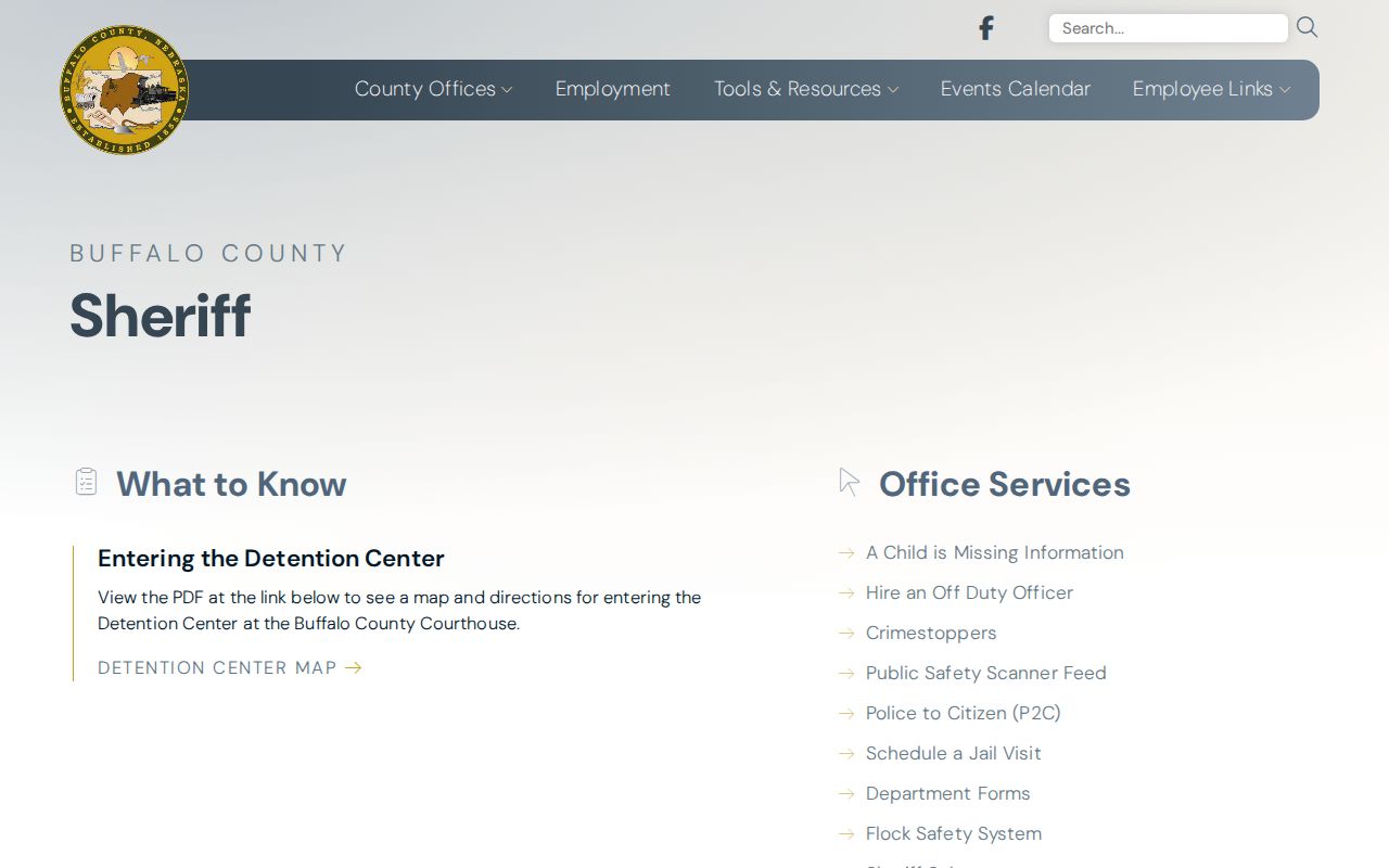 Buffalo County Sheriff page for outstanding warrant confirmation